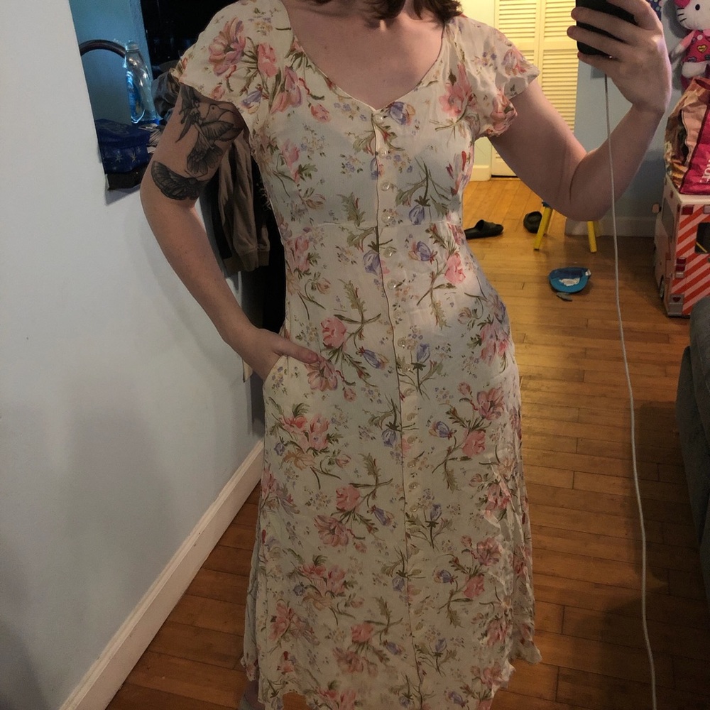 Karavan Floral maxi dress with tie back, button up front and pockets